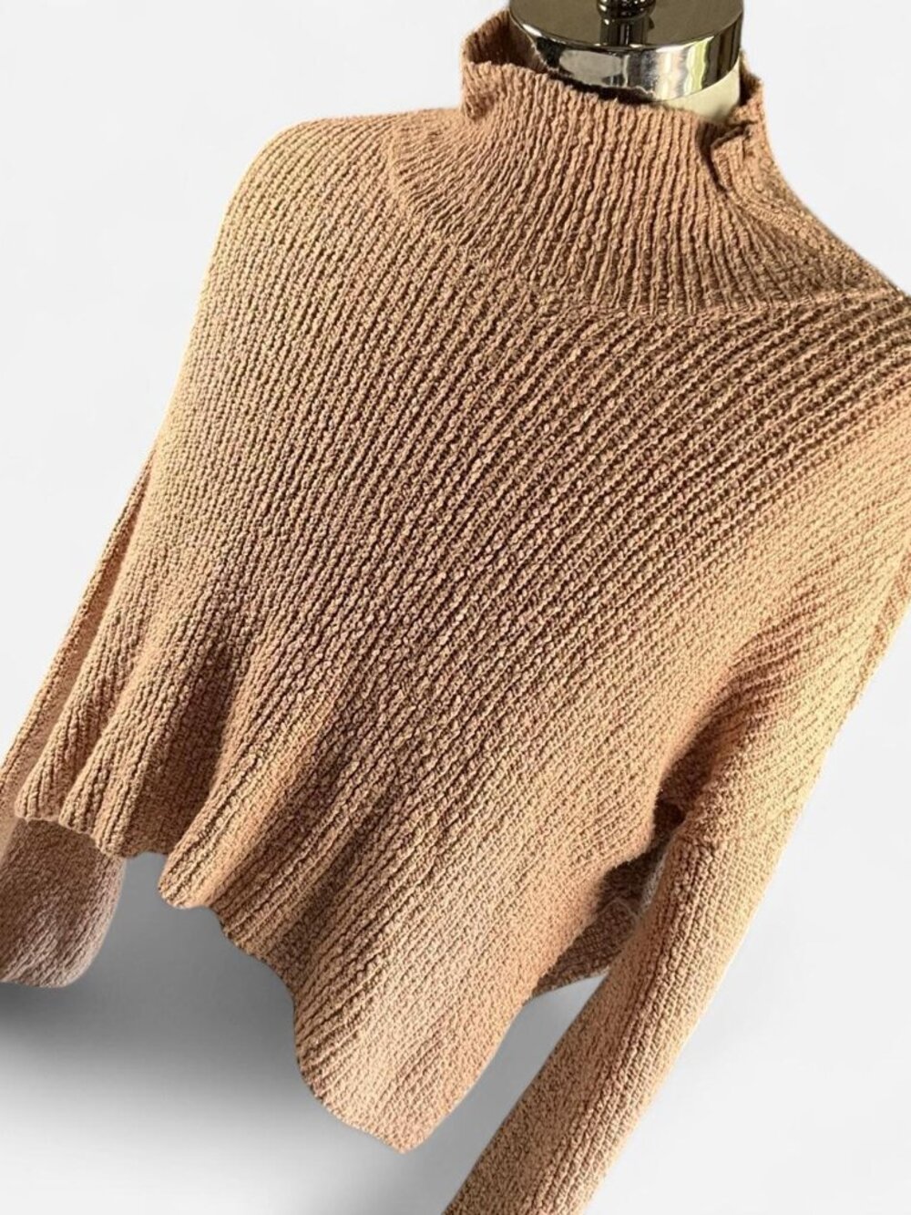 Womens Blush 100% Cotton Taupe Cropped Knit Fall Turtleneck Sweater (Medium)